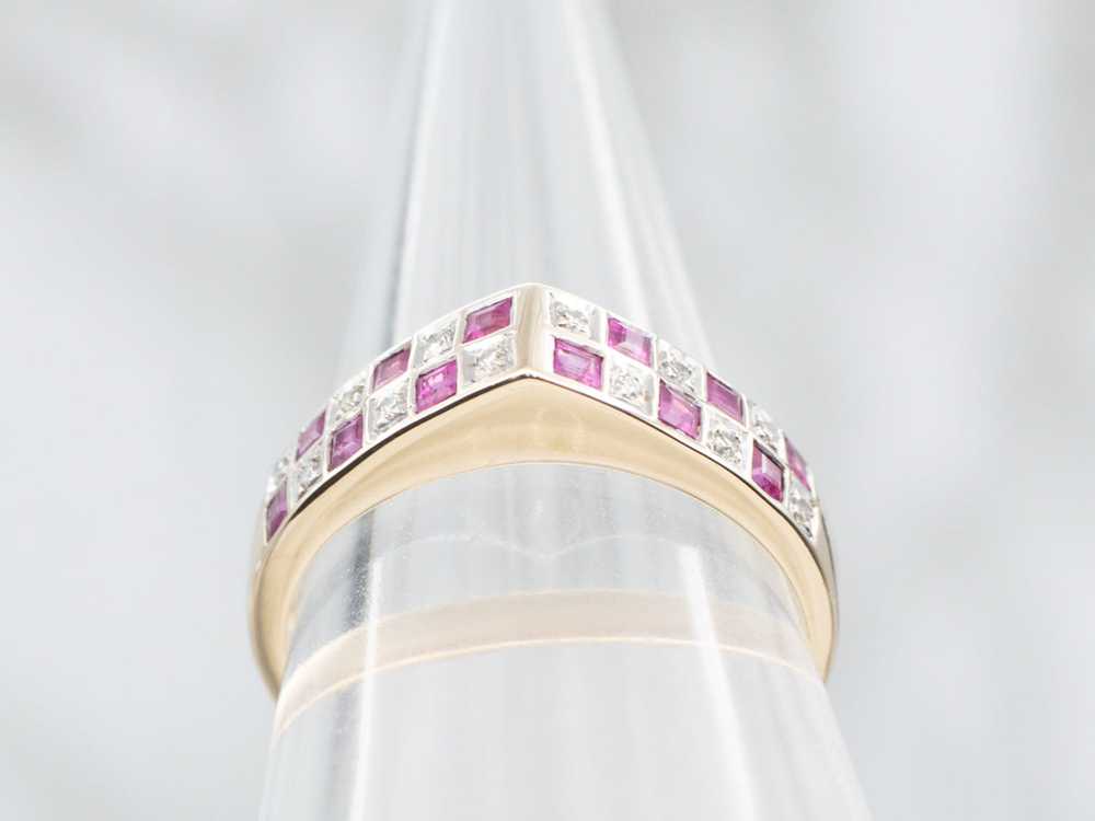 Yellow Gold Diamond and Synthetic Ruby Pointed Ri… - image 3