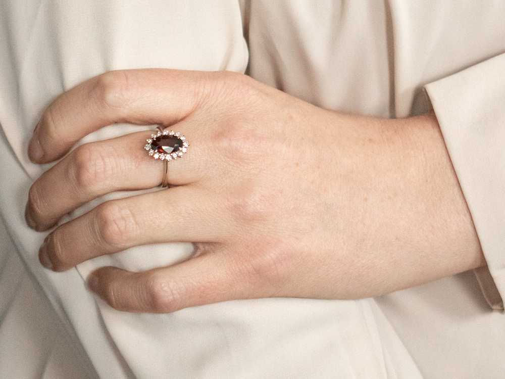 White Gold Garnet Ring with Diamond Halo - image 4