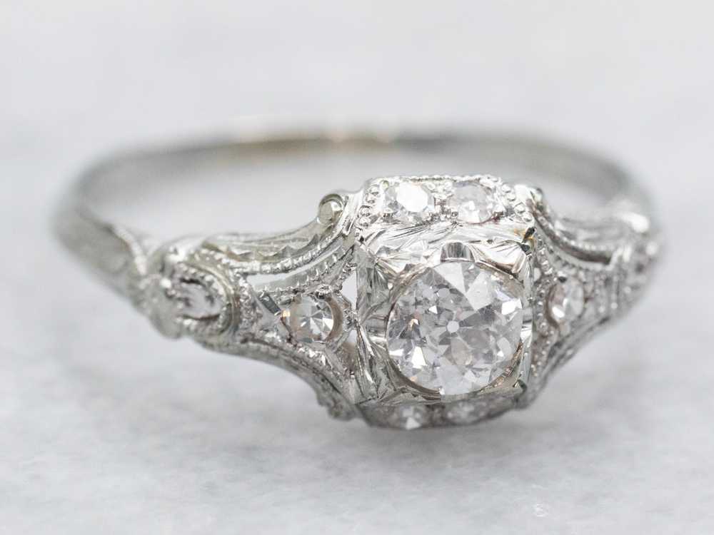 White Gold Old Mine Cut Diamond Engagement Ring w… - image 2