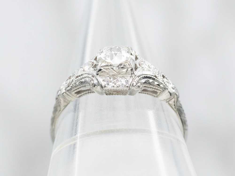 White Gold Old Mine Cut Diamond Engagement Ring w… - image 3