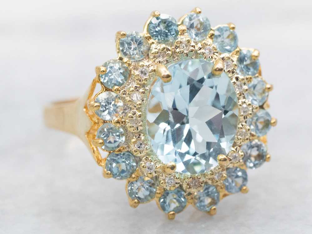 Two Tone Blue Topaz Ring with Diamond and Blue To… - image 2