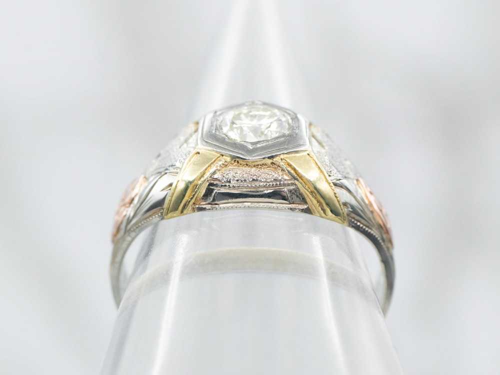 Retro Tri-Color Gold Diamond Engagement Ring - image 3