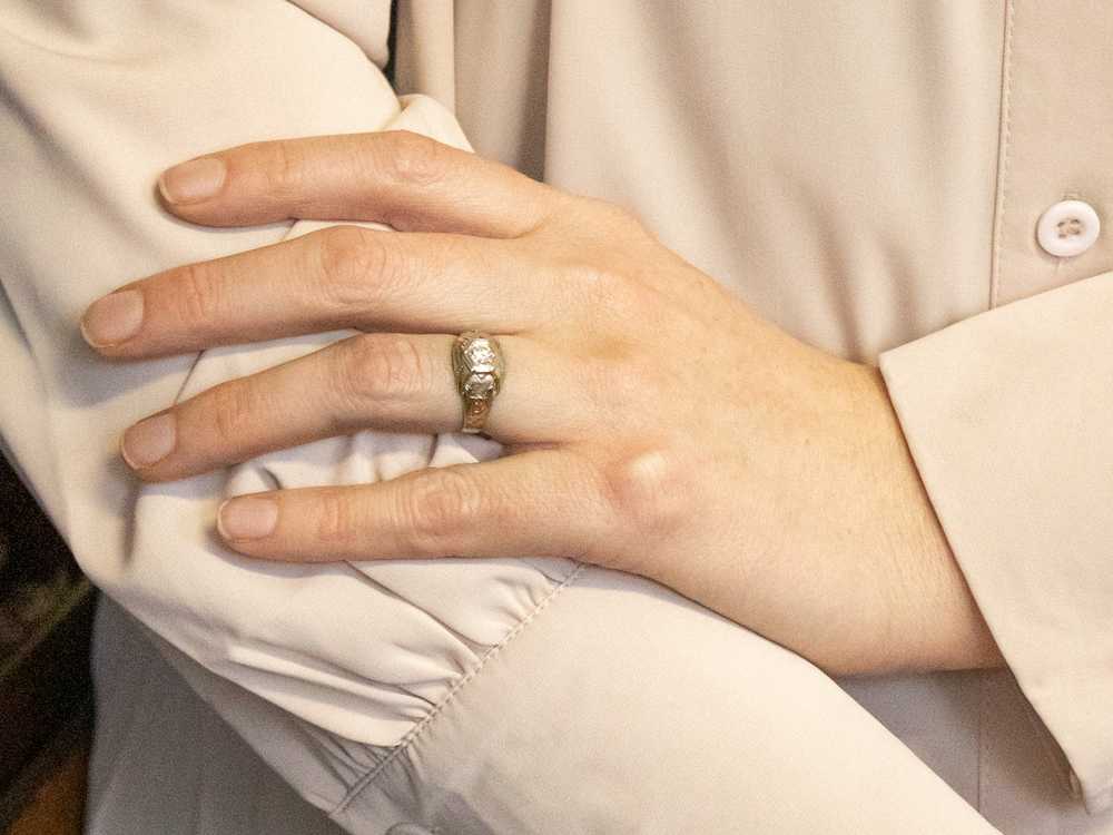 Retro Tri-Color Gold Diamond Engagement Ring - image 4