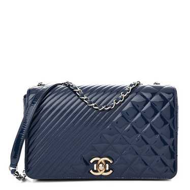 CHANEL Patent Quilted Medium Coco Boy Flap Blue - image 1