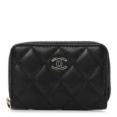 CHANEL Lambskin Quilted Zip Coin Purse Black