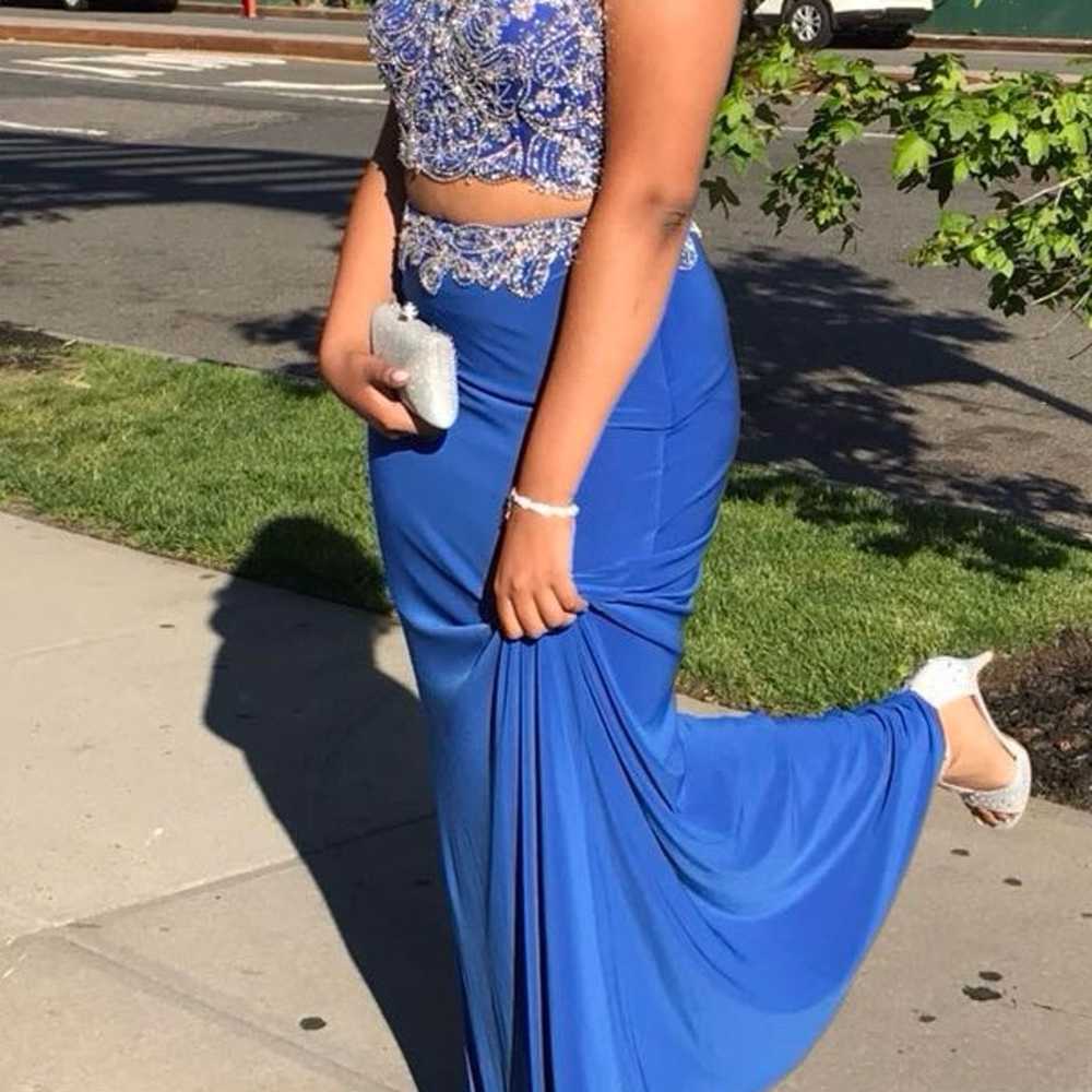 Blue two piece formal prom dress set - image 1