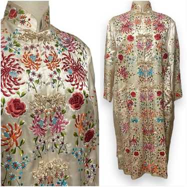 Vintage Embroidery Silk Jacket Robe Dress by Plum… - image 1