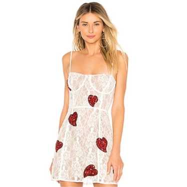 For Love & Lemons Christy White Lace Heart Sequin… - image 1