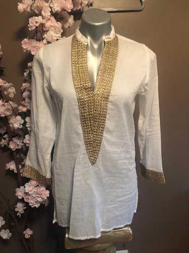 Designer Top shirt tunic caftan gold and white