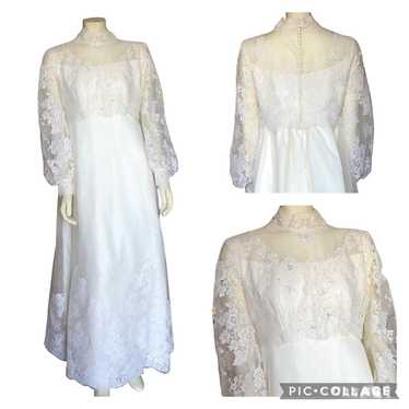 Vintage Lace Wedding dress scalloped high neck & … - image 1