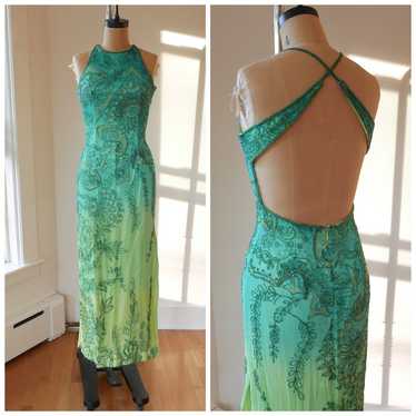 Hand-Beaded Silk Gown Y2K Vintage Prom Dress Even… - image 1