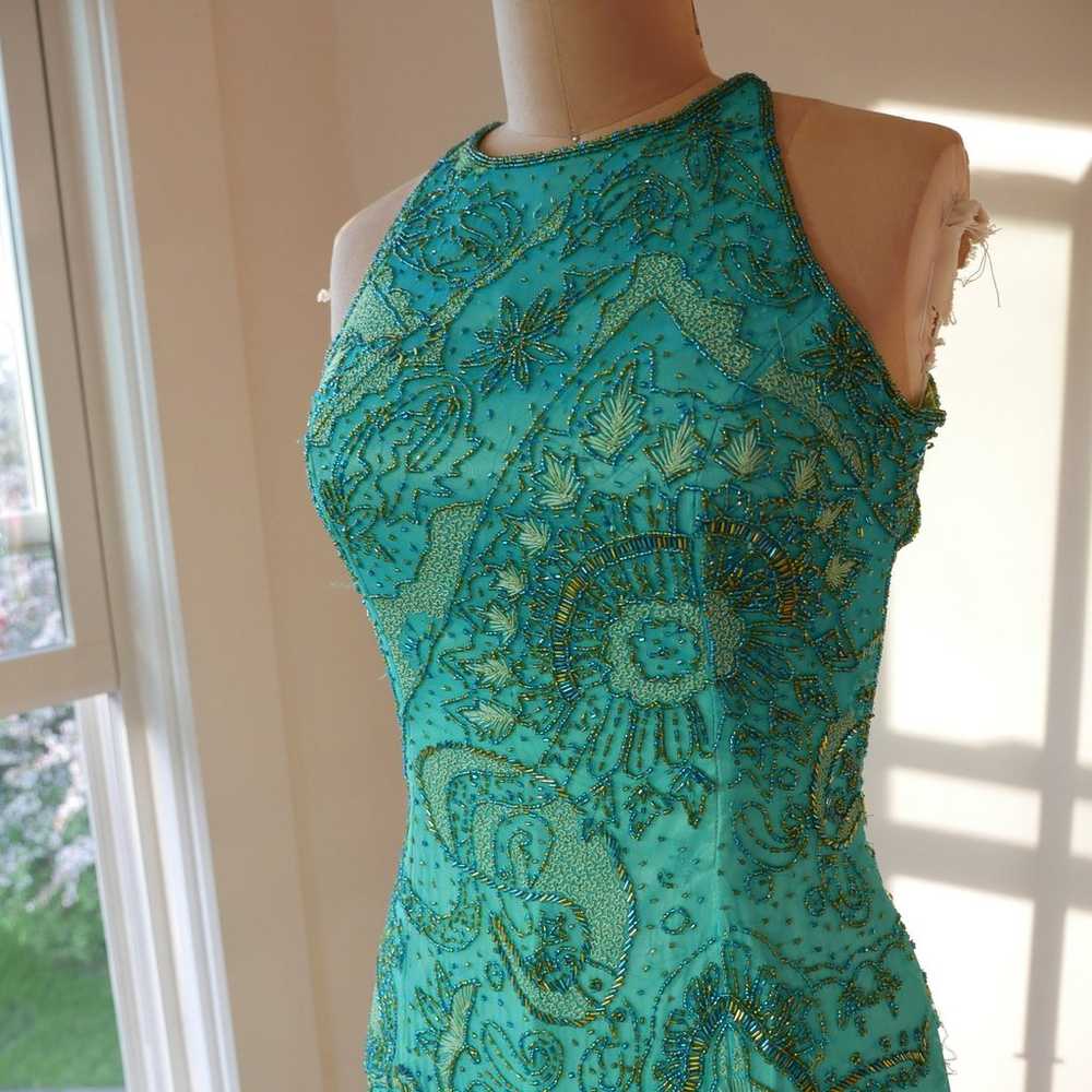 Hand-Beaded Silk Gown Y2K Vintage Prom Dress Even… - image 3