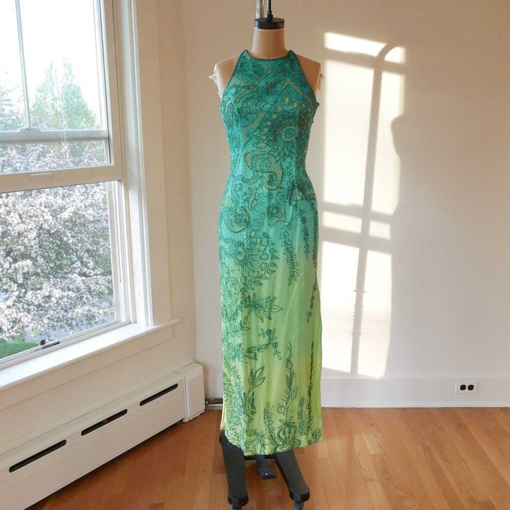 Hand-Beaded Silk Gown Y2K Vintage Prom Dress Even… - image 6