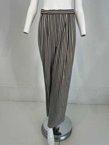 1990s Carlislie Black & White Silk Stripe Pleat Fr