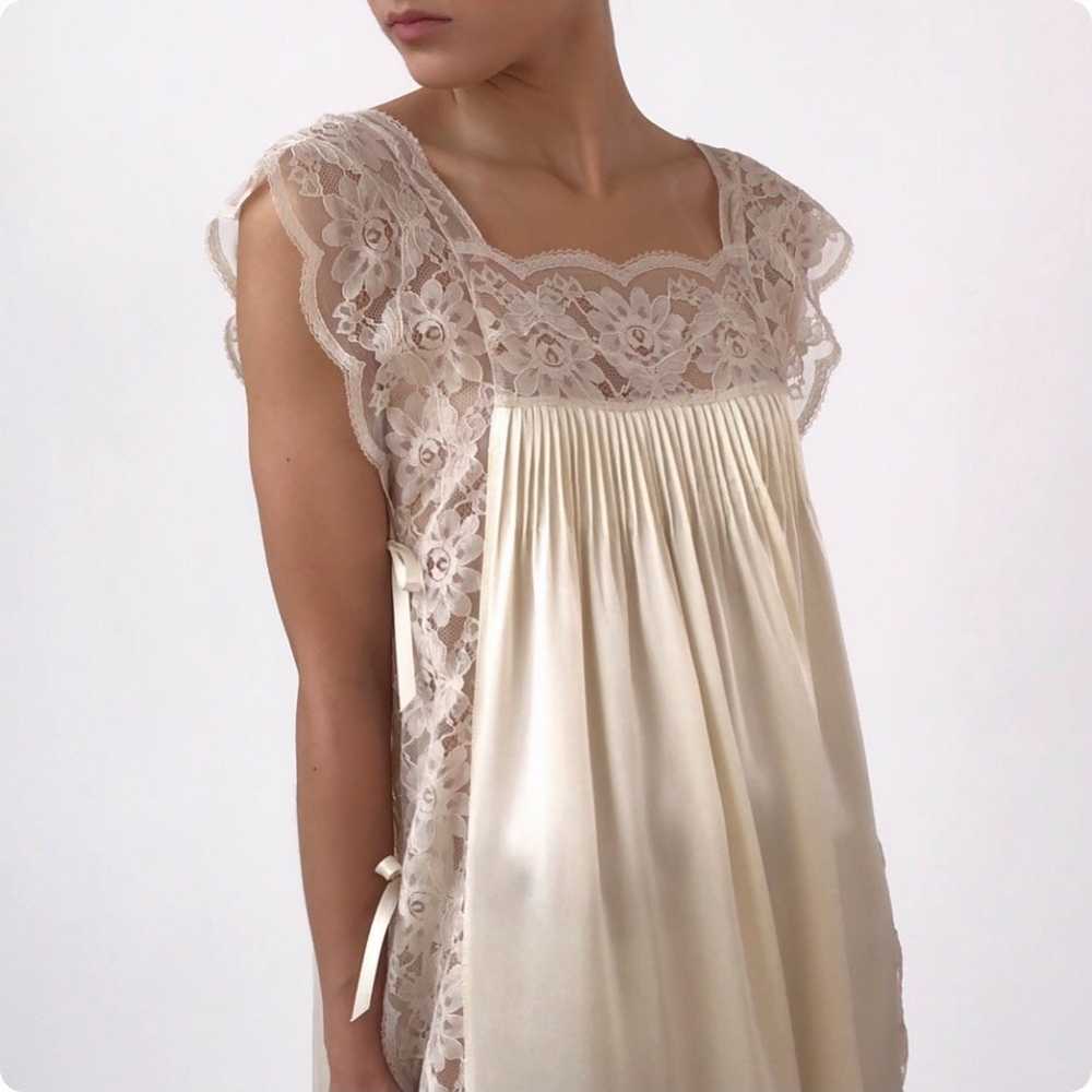 Vintage Lemon Mousse Silk Floral Lace Chemise Dre… - image 1