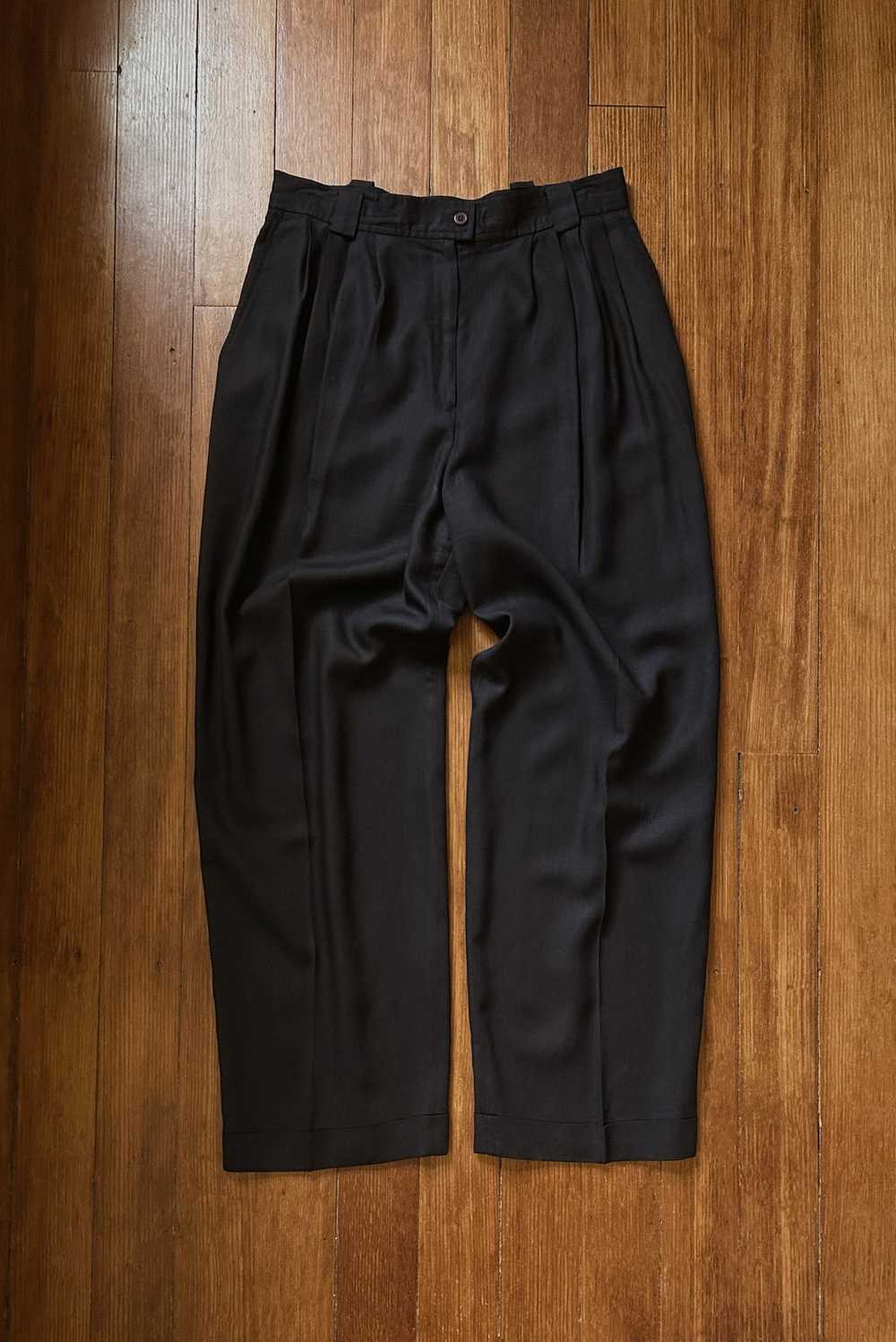 1990's NAVY LINEN CLASSIC PLEATED TROUSERS | SIZE… - image 1