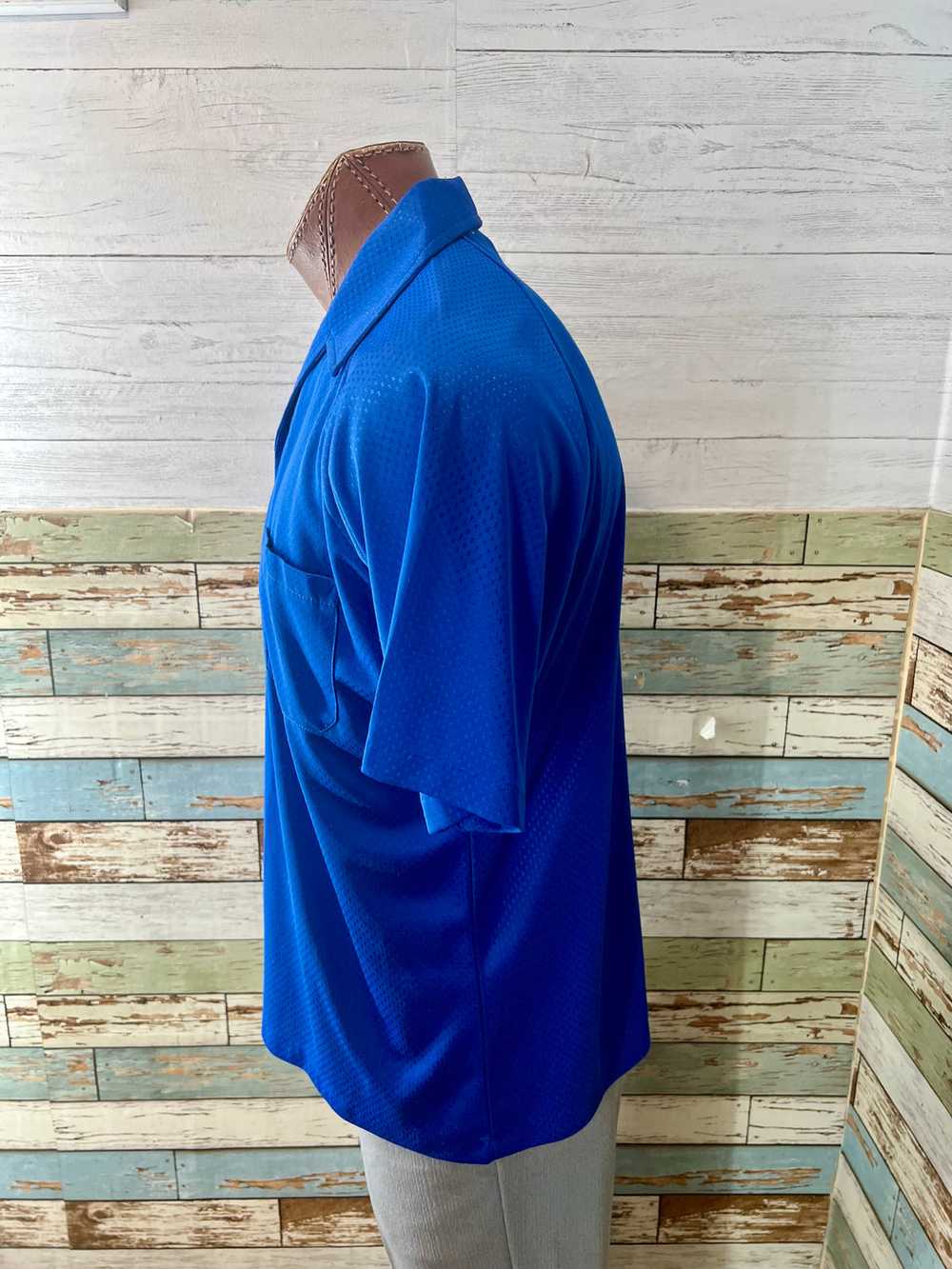 70’s Royal Blue Textured Short Sleeve Disco Colla… - image 6