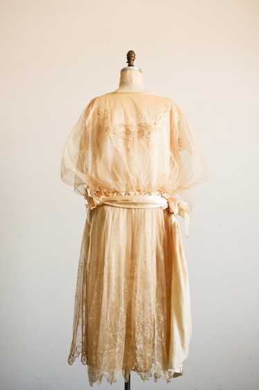 1920s Cream Satin Lace Overlay Dress