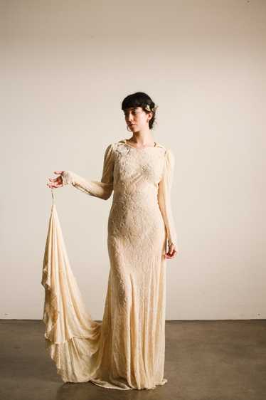 1930s Cream Devore Silk Velvet Gown