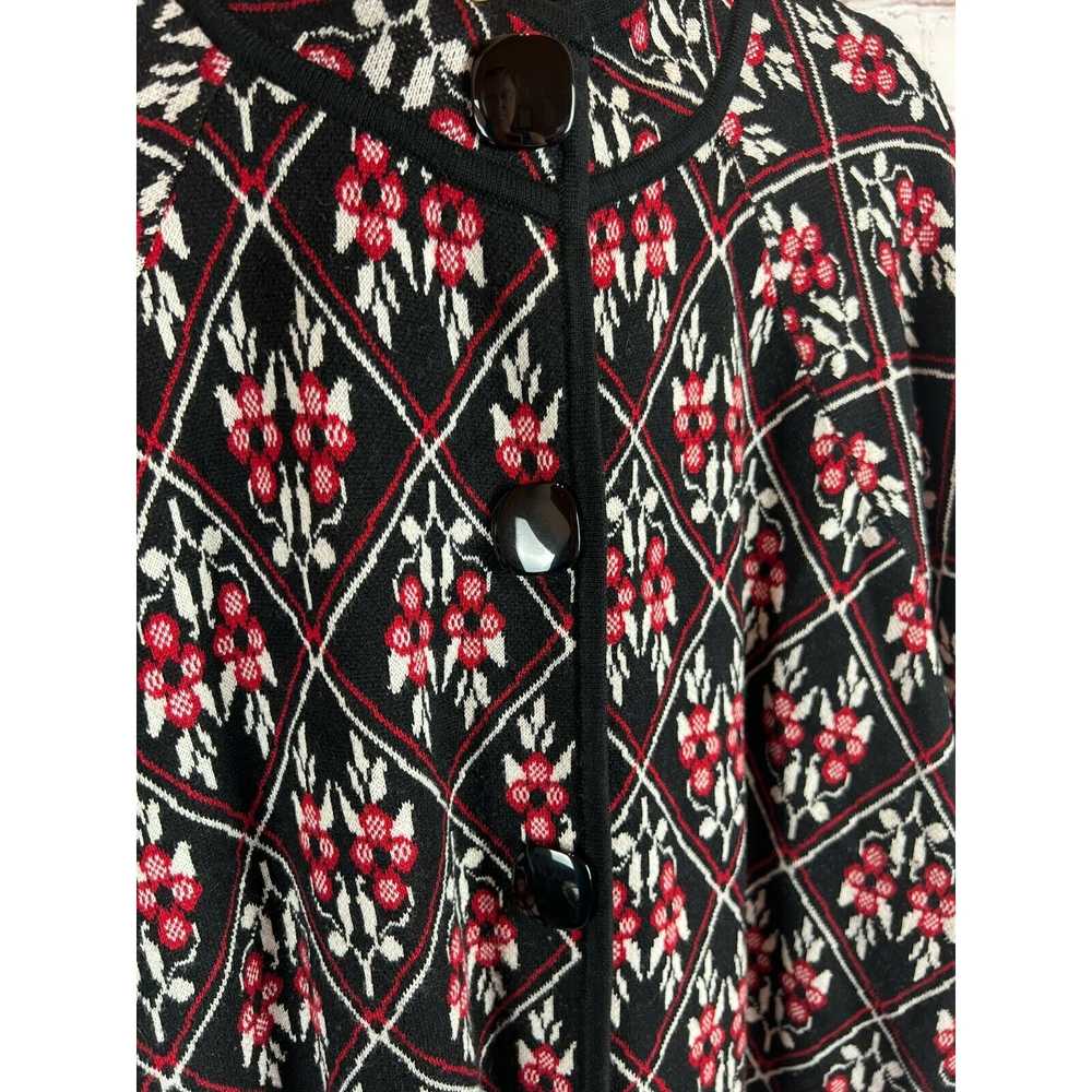 DRESSBARN black red white knit floral button down… - image 2