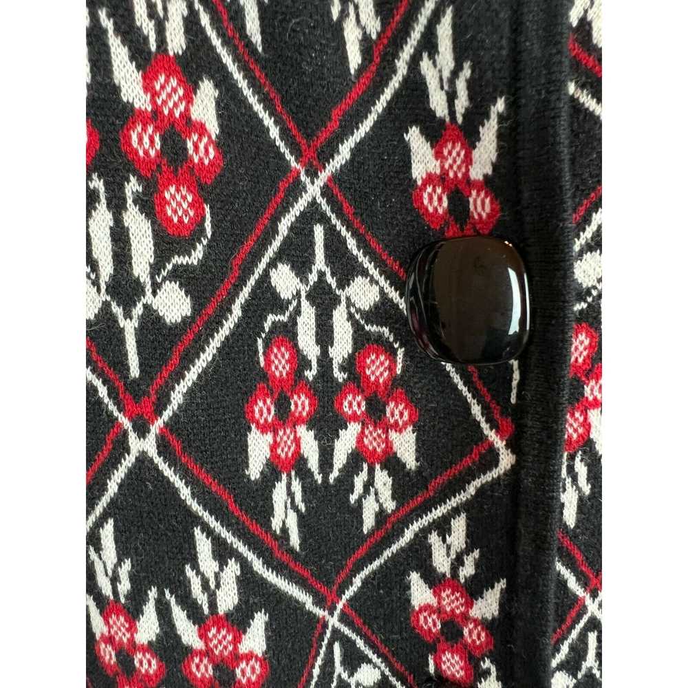 DRESSBARN black red white knit floral button down… - image 3