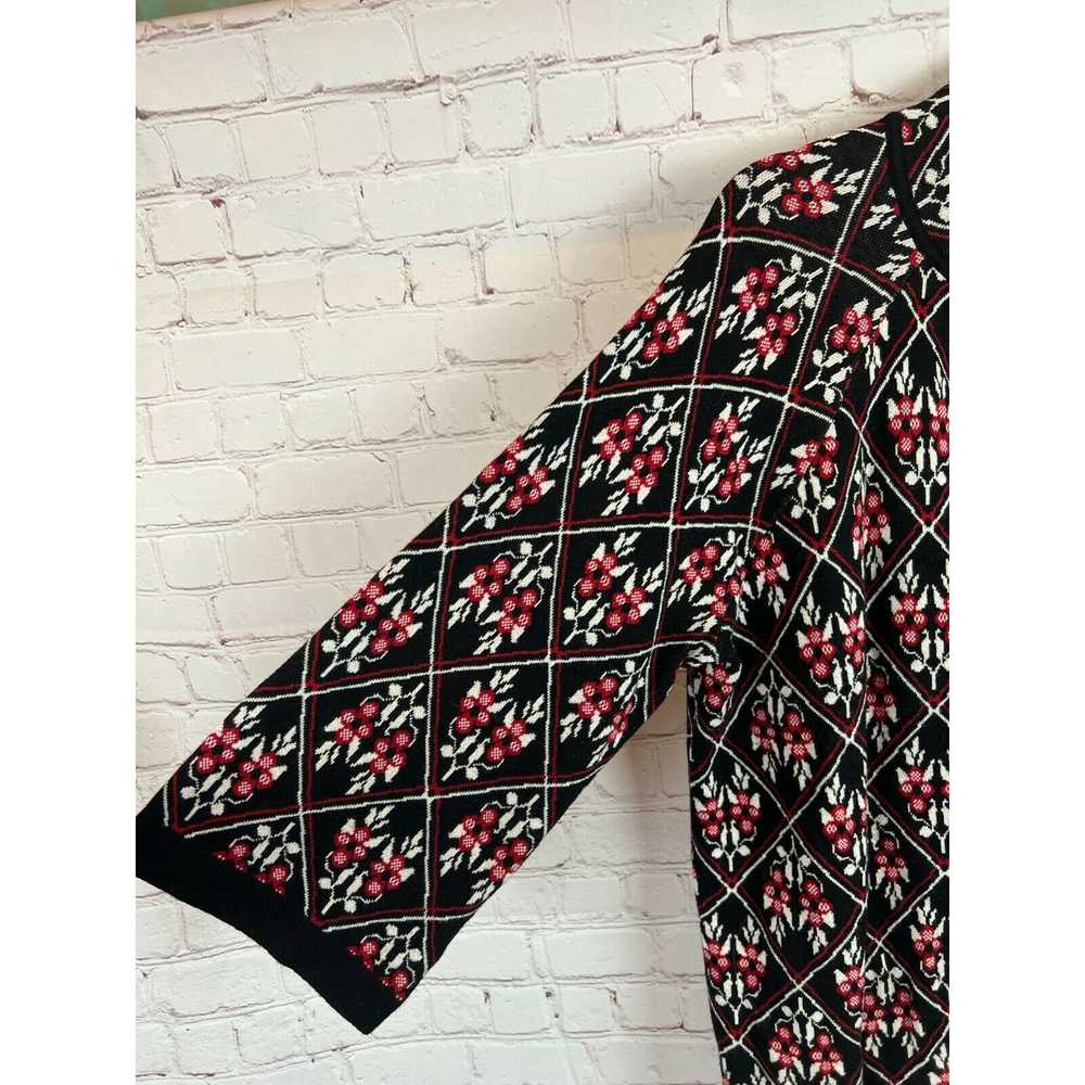 DRESSBARN black red white knit floral button down… - image 5