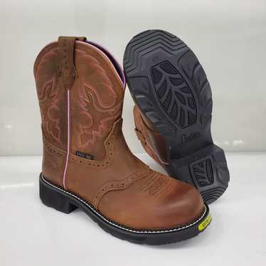 Justin Boots Brown Leather Steel Toe Boots Size 1… - image 1