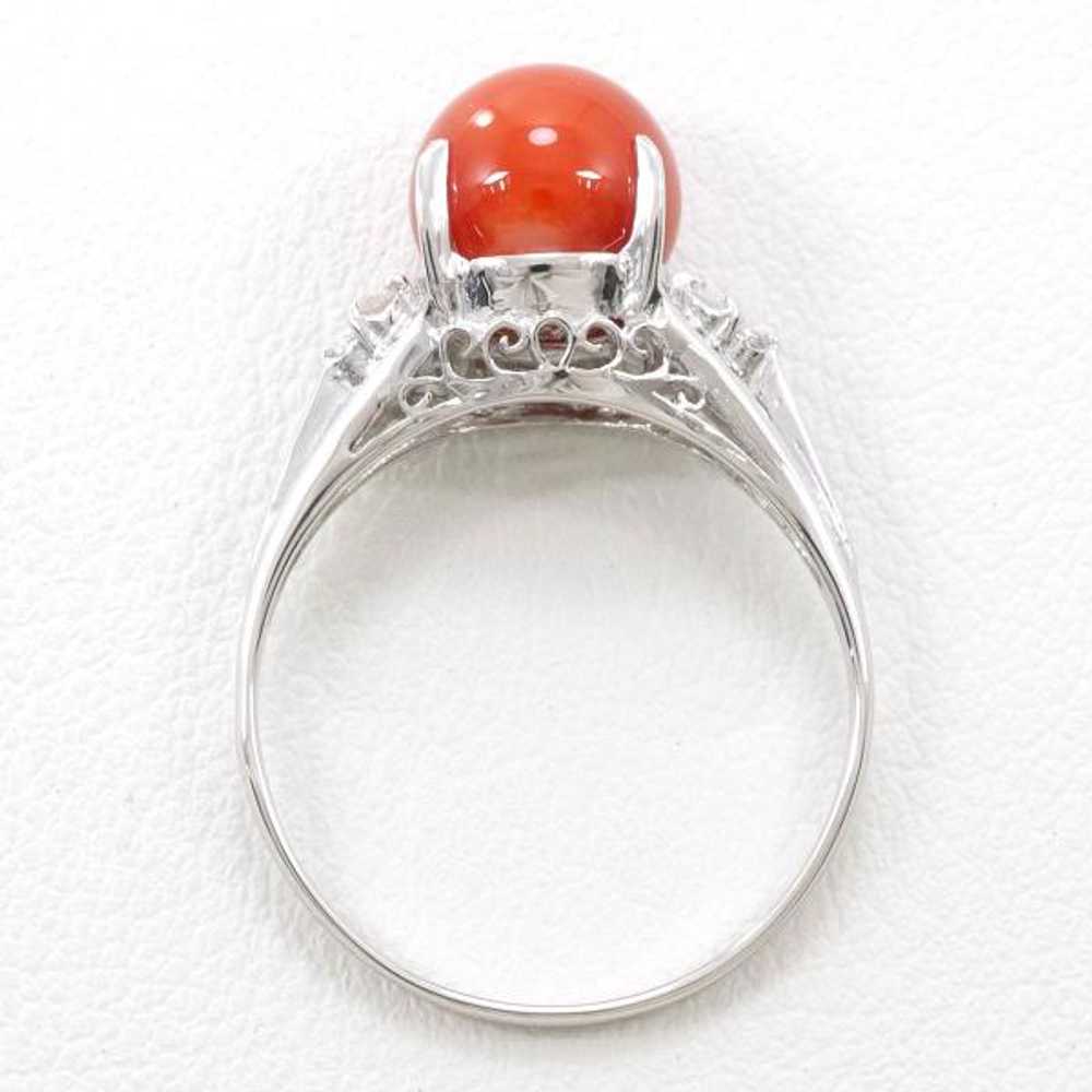 Jewelry Platinum 900 ring 14 size Coral Diamond 4… - image 2