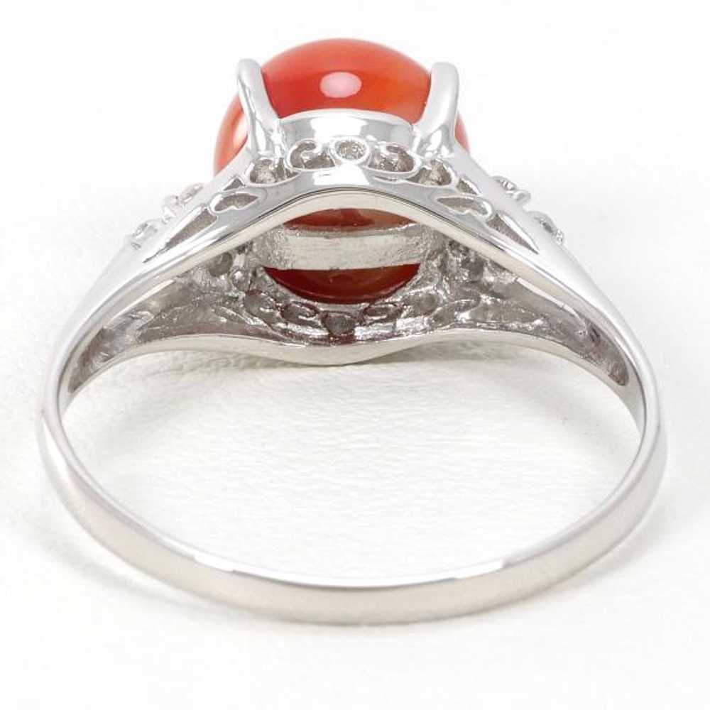 Jewelry Platinum 900 ring 14 size Coral Diamond 4… - image 4