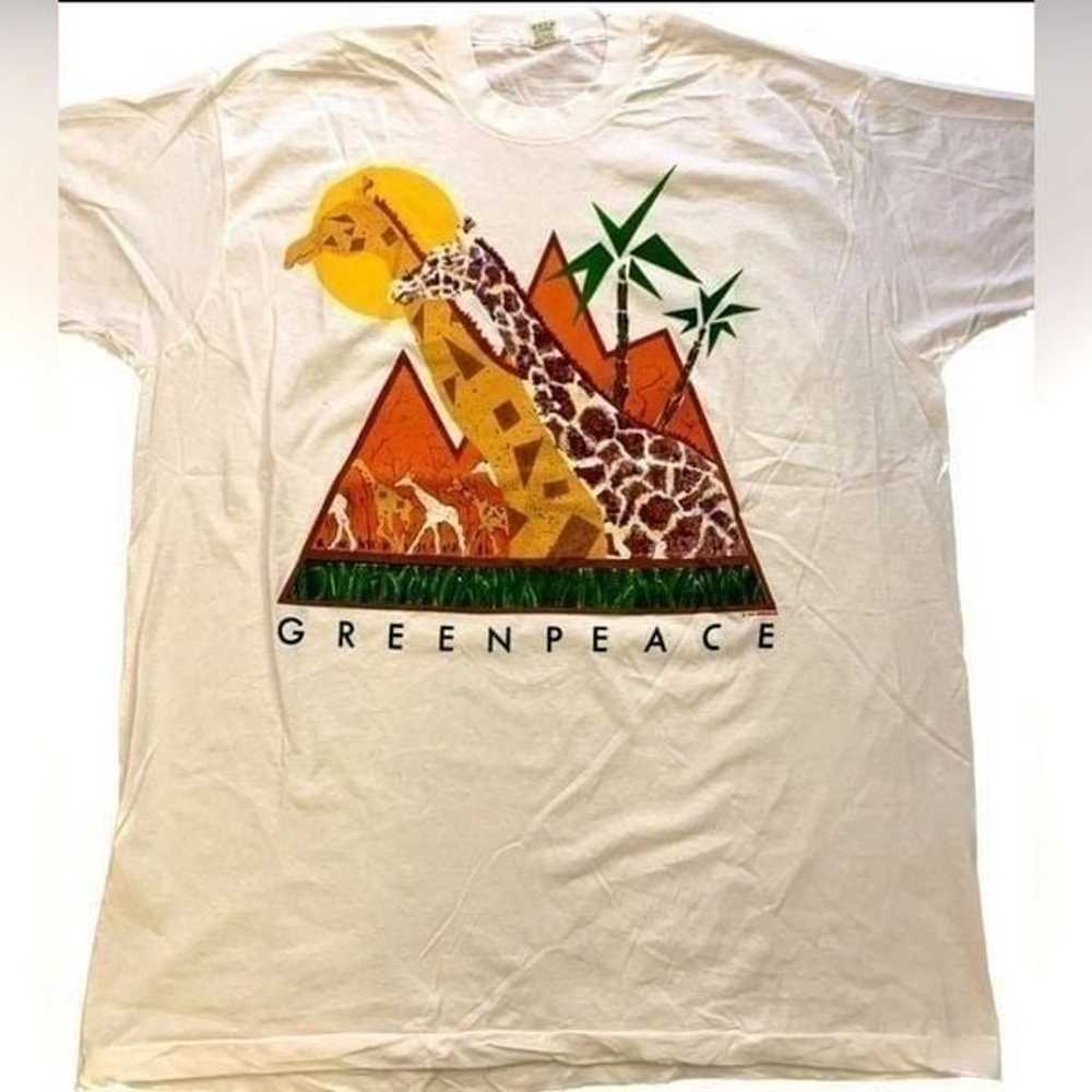 NWOT Vintage Unisex 1988 Greenpeace White Graphic… - image 1