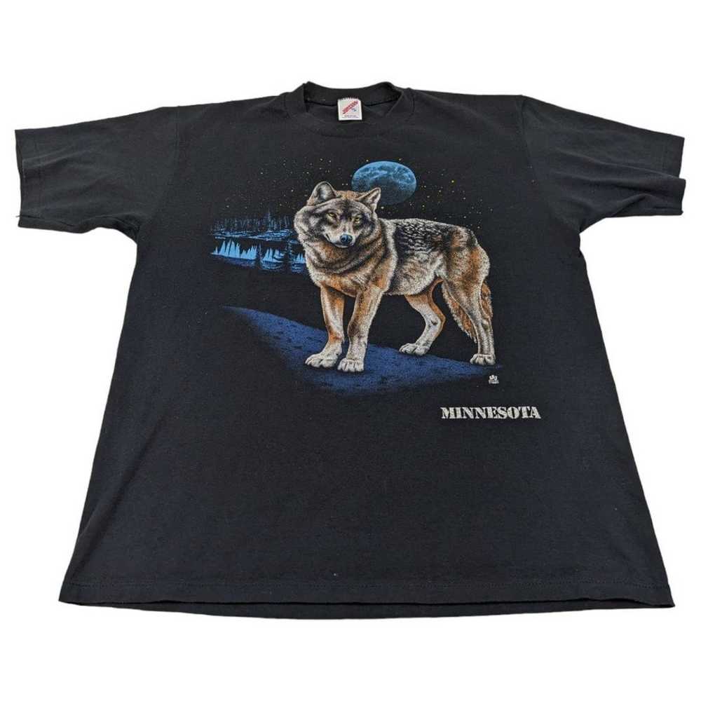 Vintage 90s Wolf Single Stitch T Shirt Minnesota - image 1