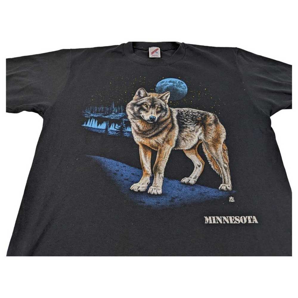 Vintage 90s Wolf Single Stitch T Shirt Minnesota - image 2