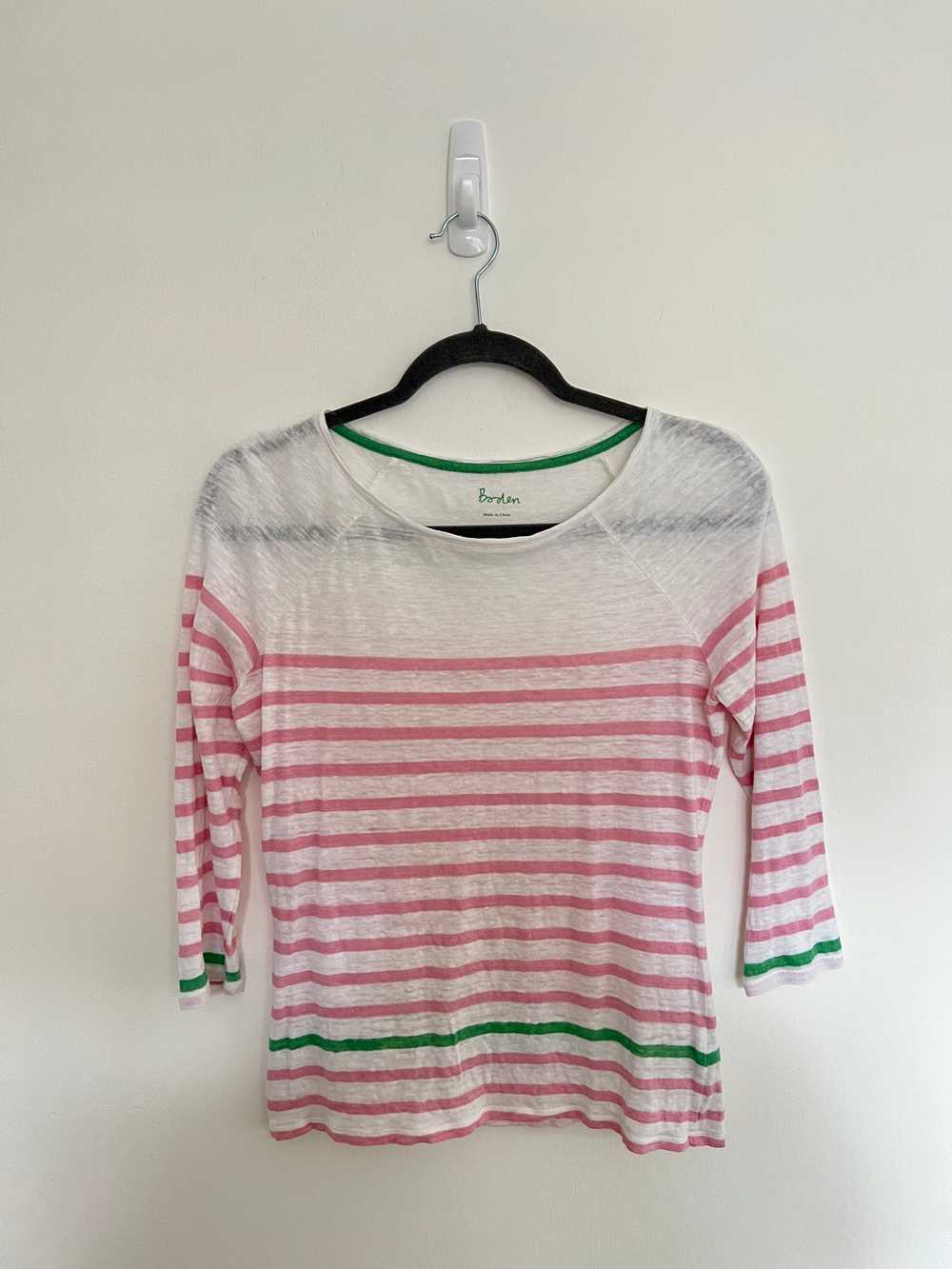 Boden Top Womens S XS Linen Striped White Pink Gr… - image 1