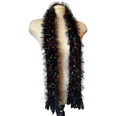 Handmade Handmade Black Fuzzy Crochet Scarf with … - image 1