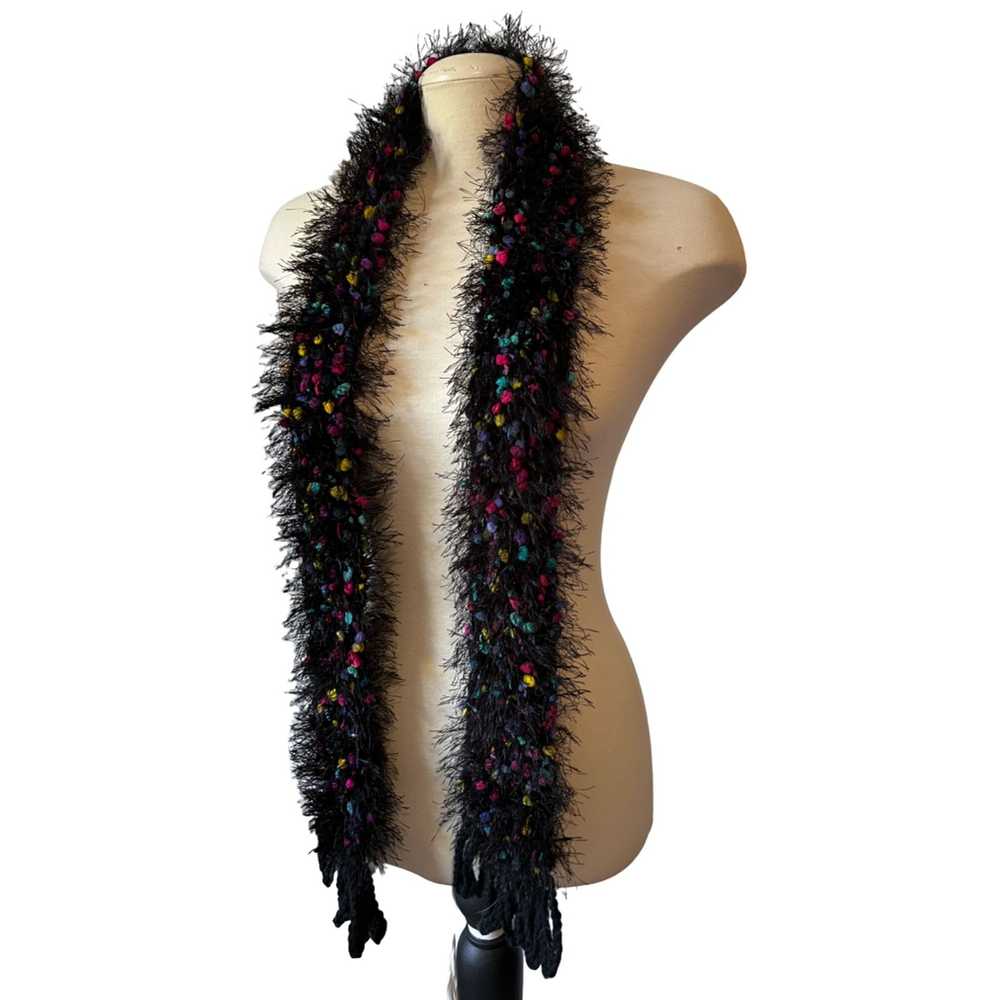 Handmade Handmade Black Fuzzy Crochet Scarf with … - image 4