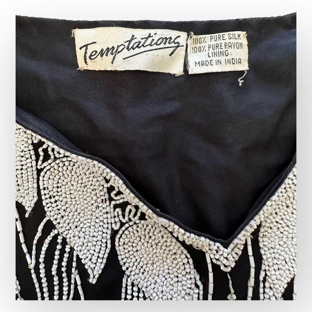 Temptations Vintage Black and White Beaded Silk T… - image 2