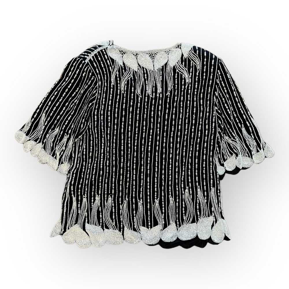 Temptations Vintage Black and White Beaded Silk T… - image 3