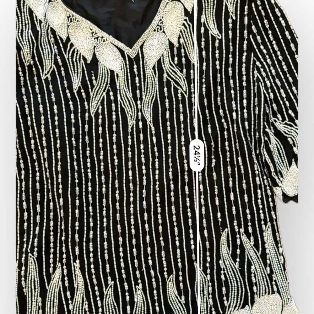 Temptations Vintage Black and White Beaded Silk T… - image 4
