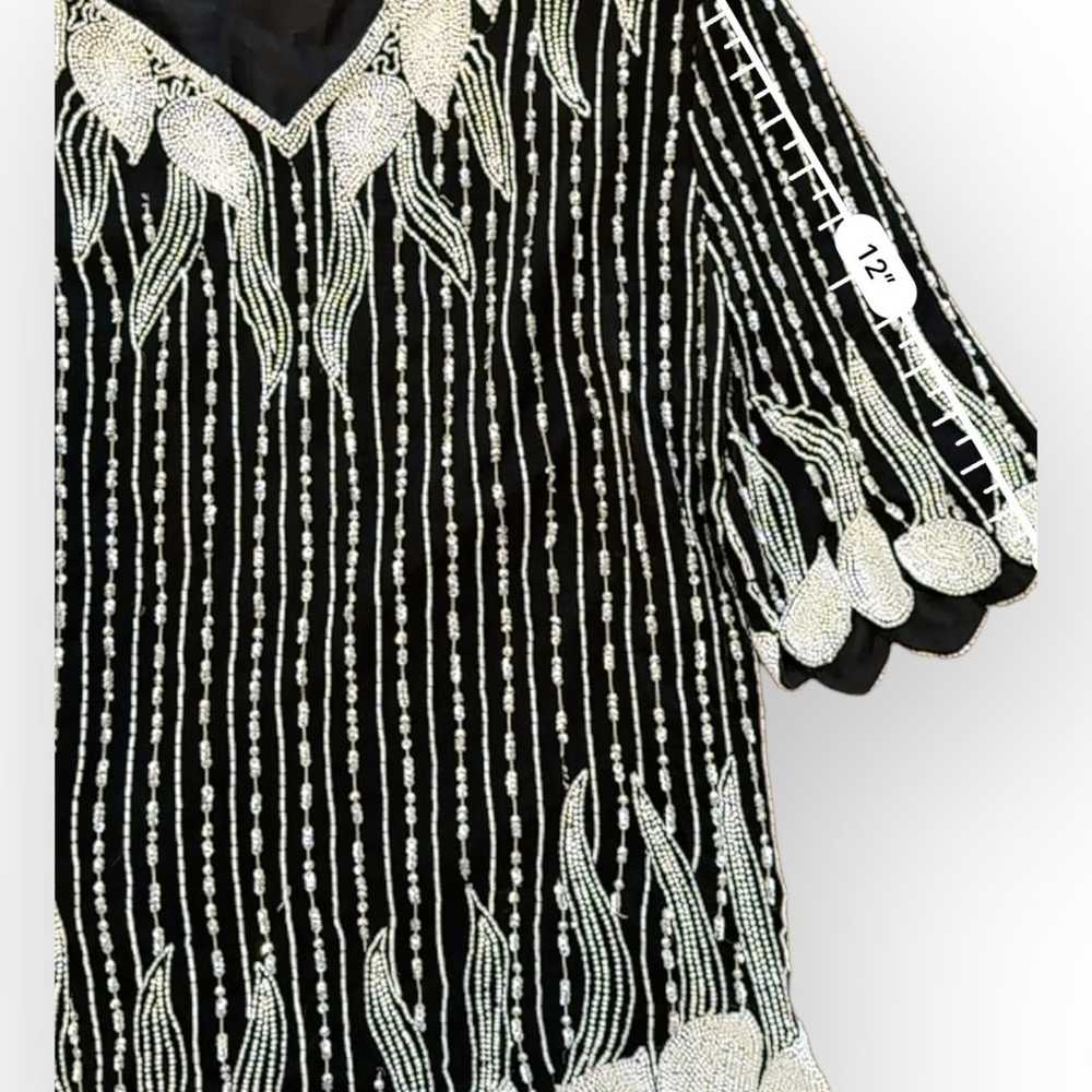 Temptations Vintage Black and White Beaded Silk T… - image 5