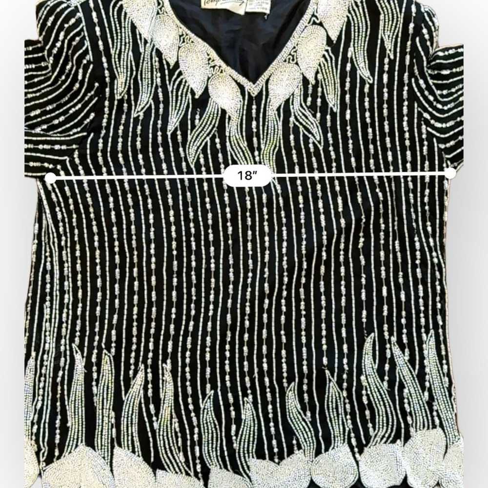 Temptations Vintage Black and White Beaded Silk T… - image 6