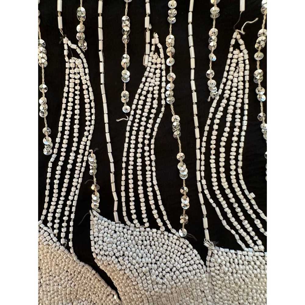 Temptations Vintage Black and White Beaded Silk T… - image 7
