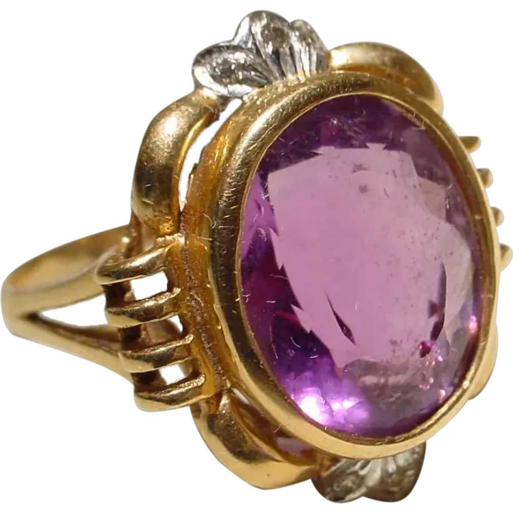 Vintage Amethyst Diamond Ring 14K Natural Purple … - image 1