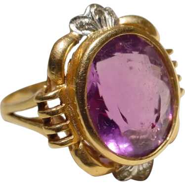 Vintage Amethyst Diamond Ring 14K Natural Purple … - image 1