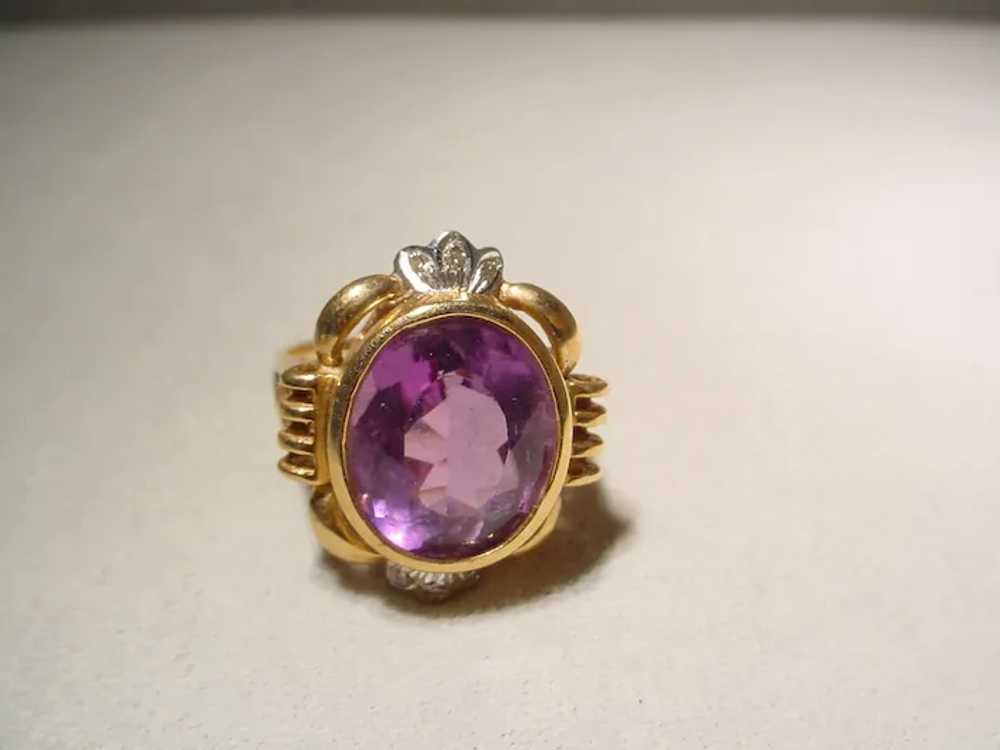 Vintage Amethyst Diamond Ring 14K Natural Purple … - image 2