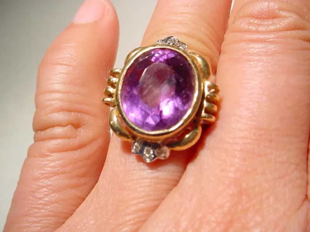 Vintage Amethyst Diamond Ring 14K Natural Purple … - image 9