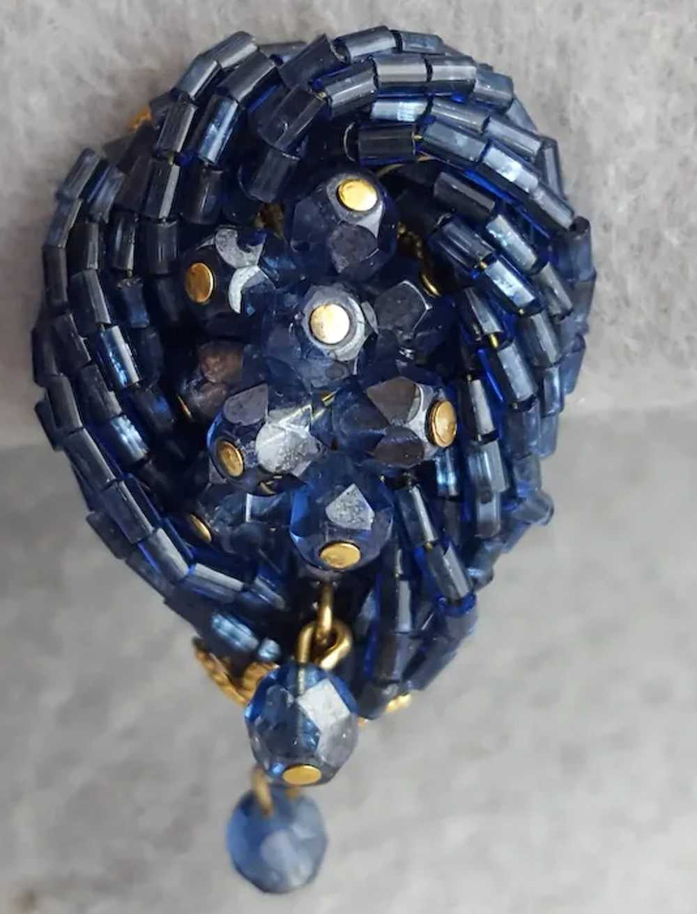 Mid Century Navy Blue Iridescent Glass Bead Clip … - image 2