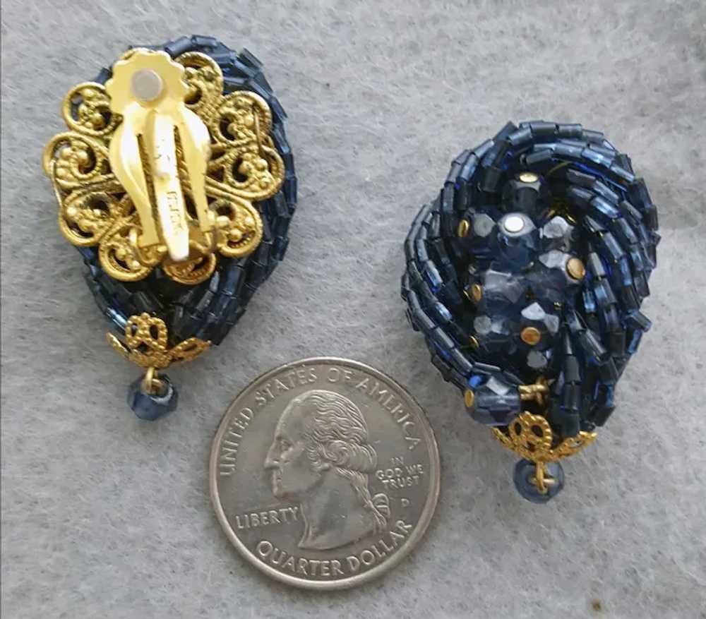 Mid Century Navy Blue Iridescent Glass Bead Clip … - image 3