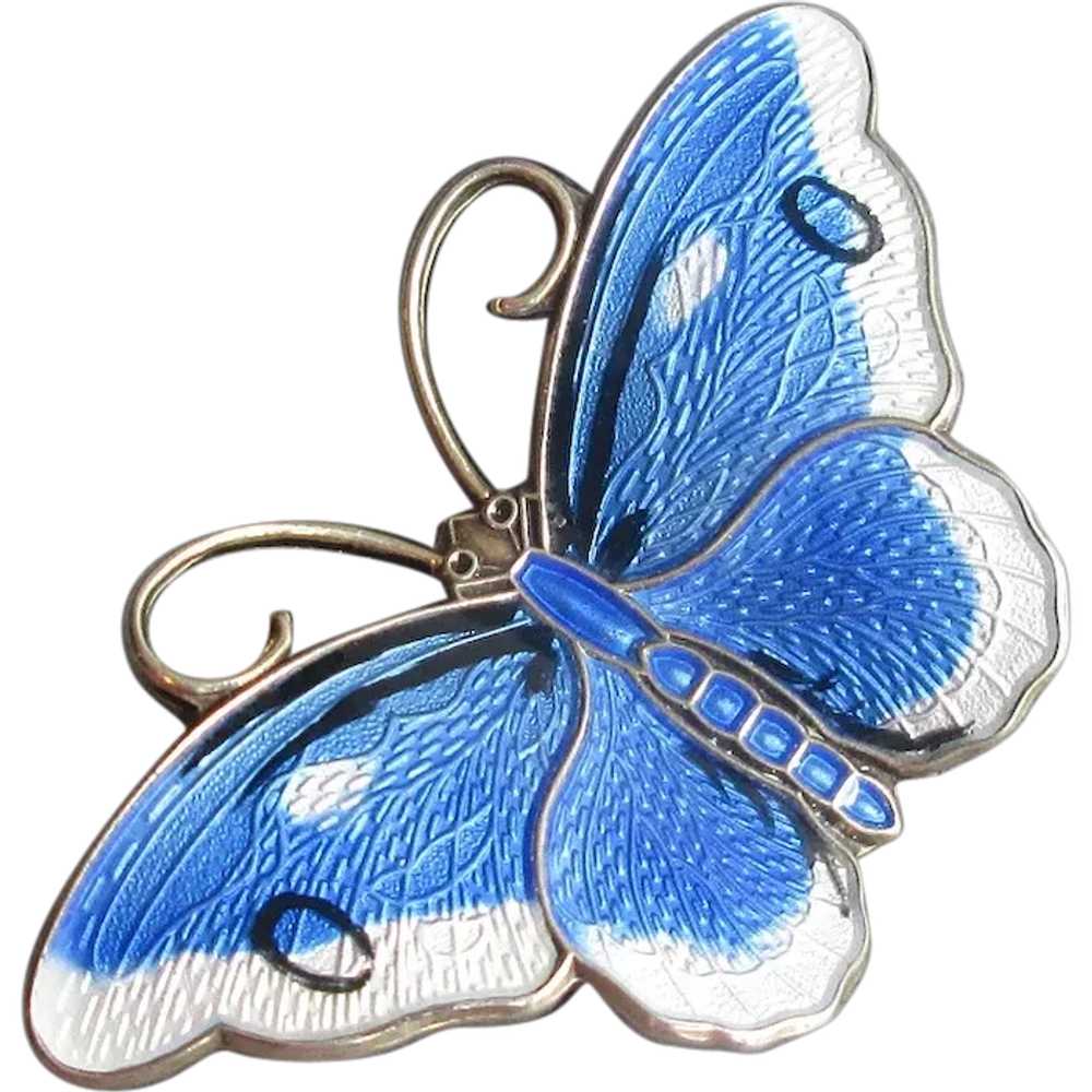 HP Norway Sterling Blue & White Enamel Butterfly … - image 1