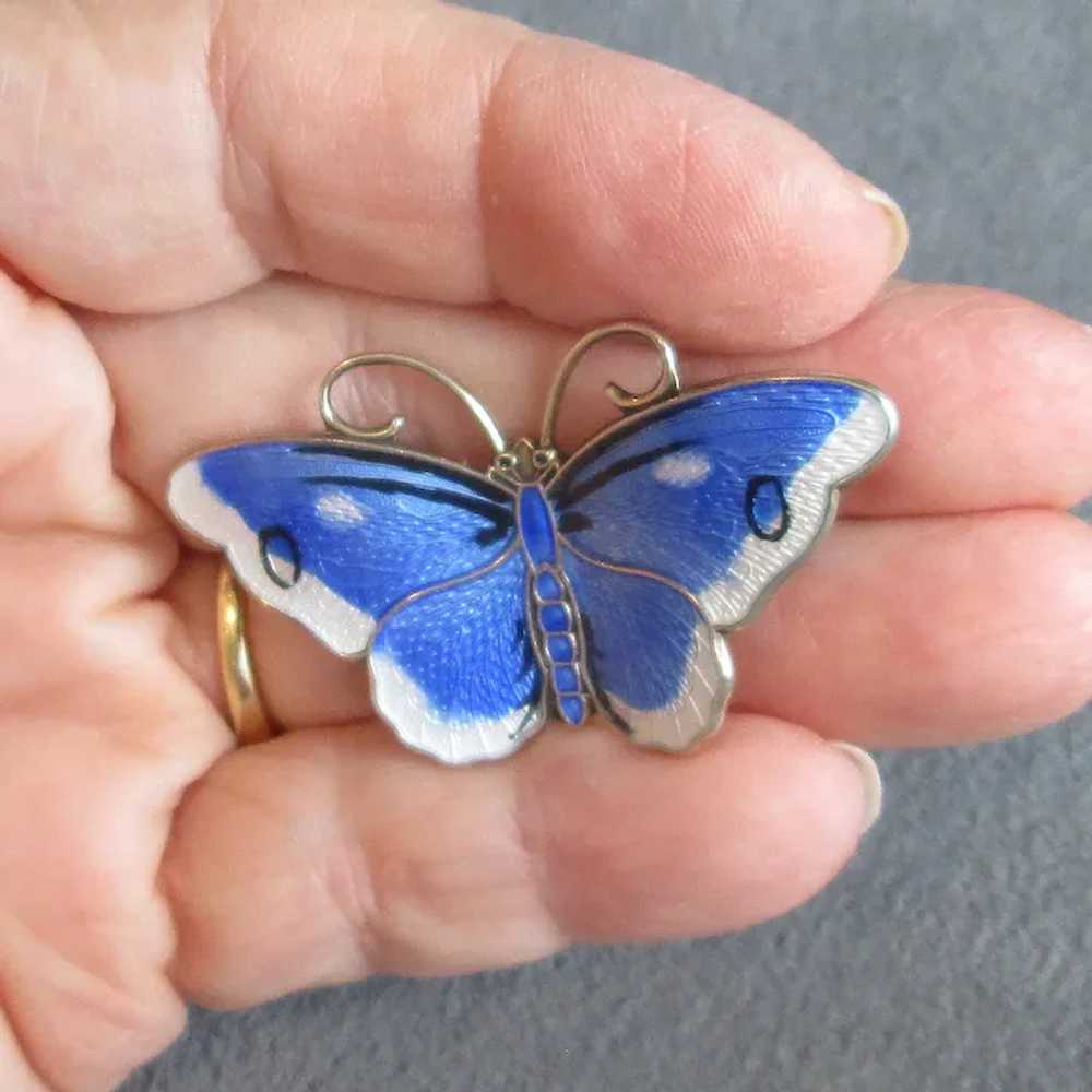 HP Norway Sterling Blue & White Enamel Butterfly … - image 6