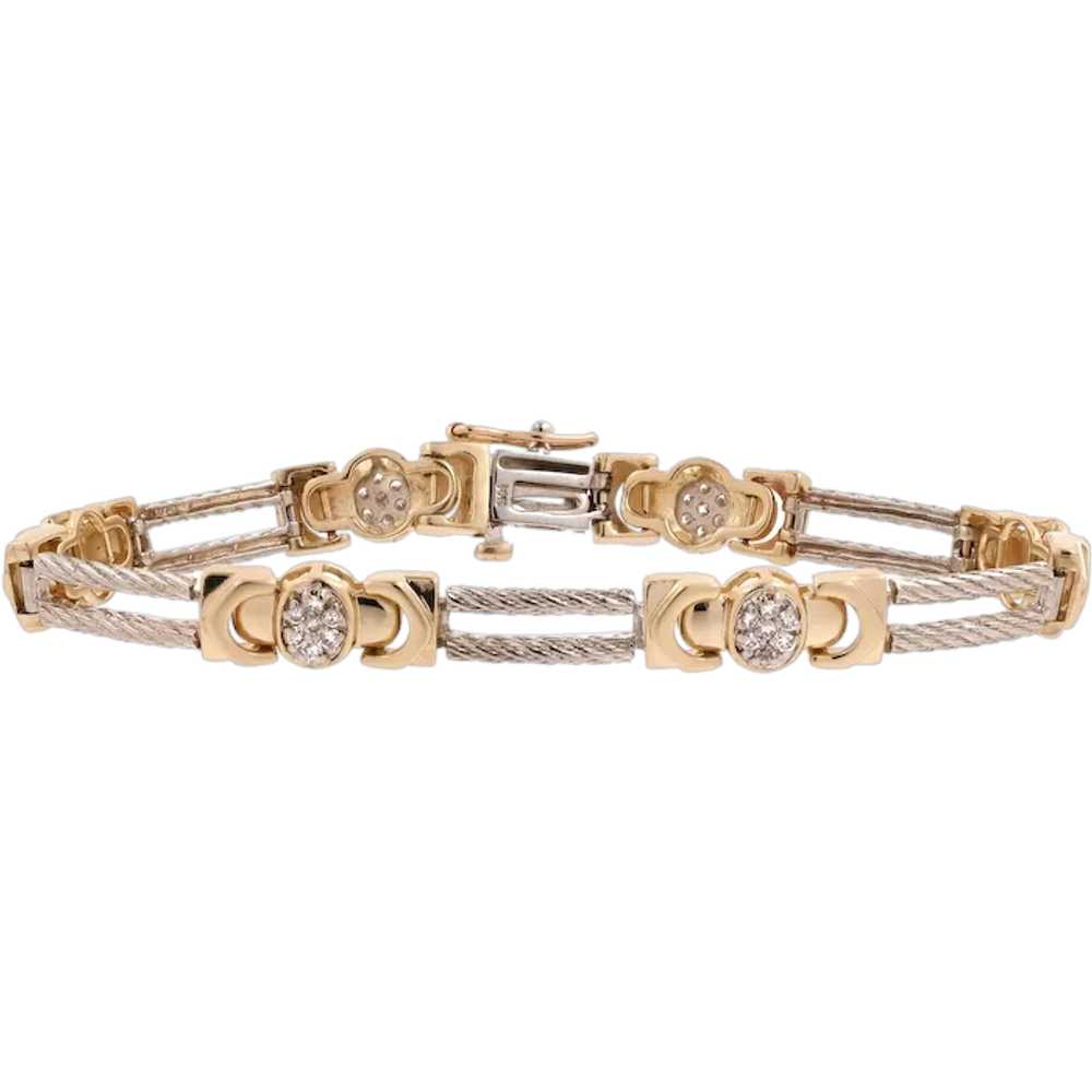 Diamond Cable Link Station Bracelet 14K Gold 0.84… - image 1